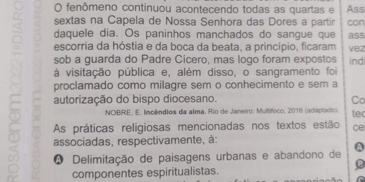Milagre do Juazeiro é tema de questão do ENEM 2022