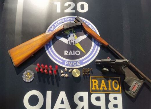 CPRaio da PMCE prende idoso e apreende pistola, munições e drogas em Lavras da Mangabeira